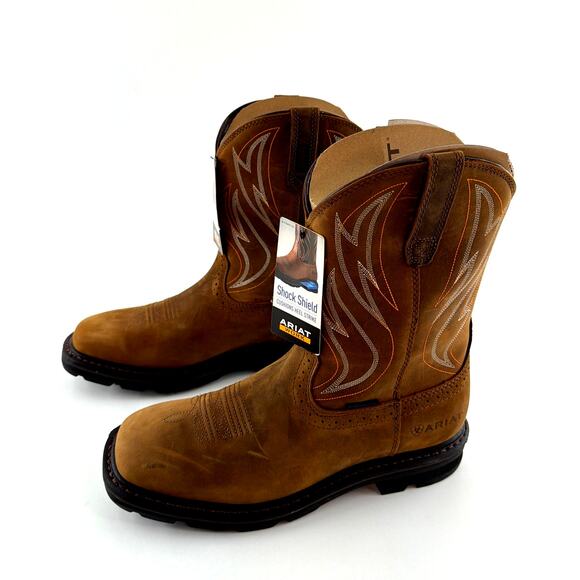 Ariat Men's Distressed Brown Sierra Shock Shield Waterproof Work Boots Size 10D - Picture 6 of 13